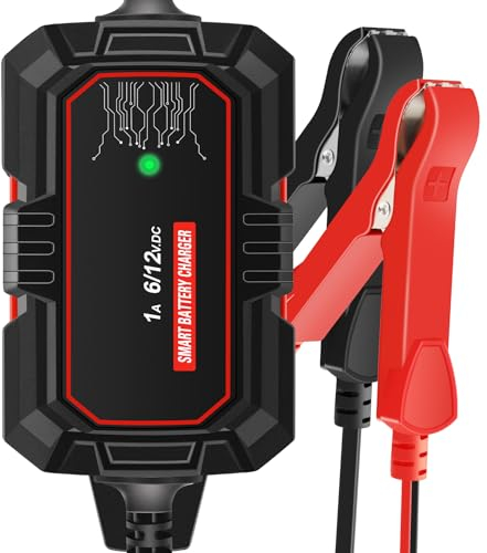 Sailvono 1A Autobatterie Ladegerät, 6V und 12V Vollautomatisches Kfz Batterieladegerät mit Temperaturkompensation, Batteriepfleger, Erhaltungsladegerät für Motorrad, Auto