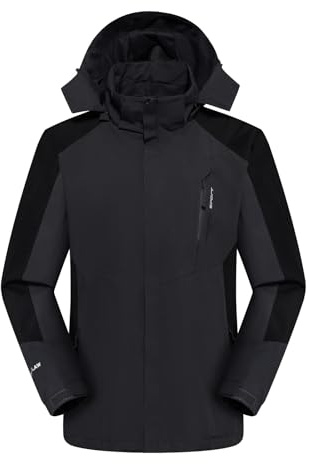 Ynport Crefreak Impermeable para Hombre al Aire Libre Forro de Malla Transpirable Abrigo de Senderismo Traje de lluvia a Prueba de Viento con Capucha Desmontable y Bolsillo con Cremallera,Gris,XXL