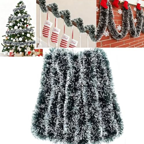 XIKTTK Jul glittergirlang, 10 m julkransar, glänsande girlang jul, jultomtenkrans, grangirlang, juldekoration för dörr, trappräcken, juldekoration, grön/vit