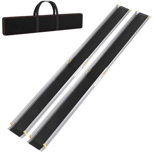 FIVMEN 2X Rollstuhlrampe Teleskop 122-213 cm Aluminium Rampe Rollstuhl Tragfähigkeit 300 kg Teleskoprampe Auffahrrampe Laderampe Verstellbare Tragbare für Rollstühle & Scooter