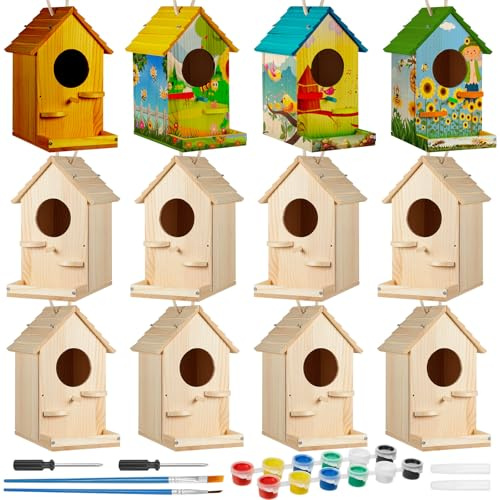 Liliful 2 Pack Birdhouse Kit, DIY Wooden Crafts for Kids and Adults, Bird House with Paint and Brushes Painting Kits for Boys and Girls, Spring Birthday Classroom Gifts for Ages 3-5 4-8 8-12