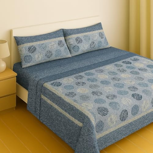 Corredocasa Completo Lenzuola in Flanella Morbida 100% Cotone Naturale Made in Italy Disponibile in Diverse Misure Fantasie e Colori Assortiti, Facile da Lavare (Blu Sfere, Matrimoniale)