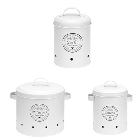 - Contenitori salvafreschezza – Contenitore vintage in metallo con fori di ventilazione, vasi per verdure da cucina per patate, cipolle, aglio, barattoli decorativi