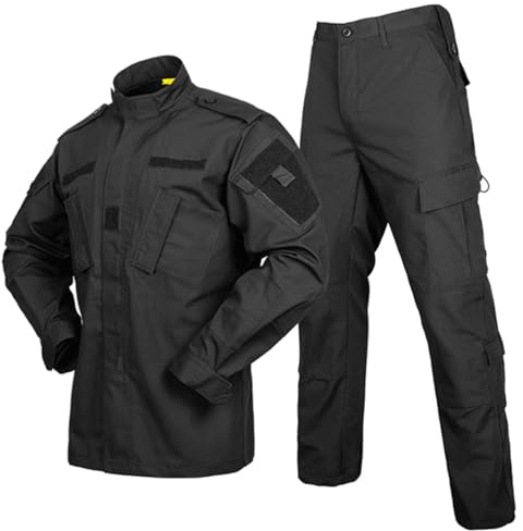 YKS JOOB Men's Tactical Combat Jacket and Pant Set Ripstop Military Uniform Outdoor Hunting Paintball Airsoft Casual Clothes Black XL