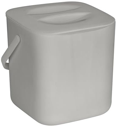 WENKO Abfallsammler Mod Conny Küchenabfalleimer freistehend mit Sieb 3 ltr Mülltrennung Spülmaschinengeeignet Kunststoff PP grau 18x18x19 cm