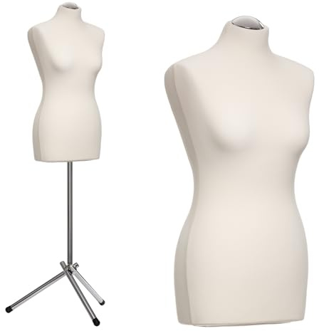 DummyDoll Schneiderpuppe weiblich Größe 34/36, Überzug Creme/Ecru, Dreibein + Kappe Chrom