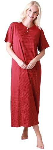 Camille Organic Cotton Women's Nightie | Full Length Lightweight Ladies Cotton Nightdress, Relaxed Fit Maxi Style Traditional Nighty with Short Sleeves