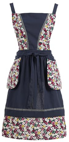 Pinknoke Kitchen Aprons for Women with Pockets Cute Floral Chef Pinafore Apron for Gardening Cooking Baking Painting (Navy)
