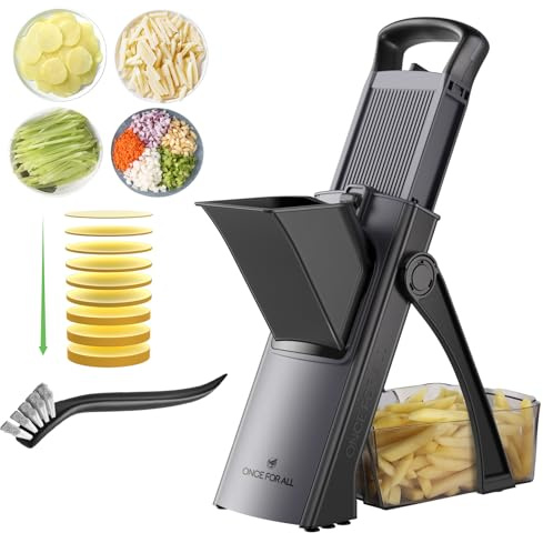 ONCE FOR ALL Gemüseschneider mit Auffangbecken, Gemüsehobel ideal als Pommesschneider & Kartoffelschneider, Zwiebelschneider Gurkenhobel - Würfelschneider,Geschenk (2. Generation schwarz)