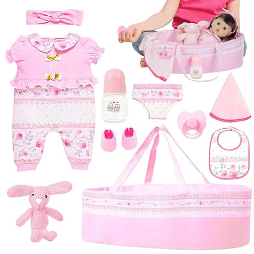 Gupcaqosjw Reborn Ensemble d'accessoires pour poupée de bébé fille Reborn - Ensemble de vêtements pour poupée de 45 cm - Lit de jeu réaliste pour chambre d'enfant, maison, maternelle, anniversaire