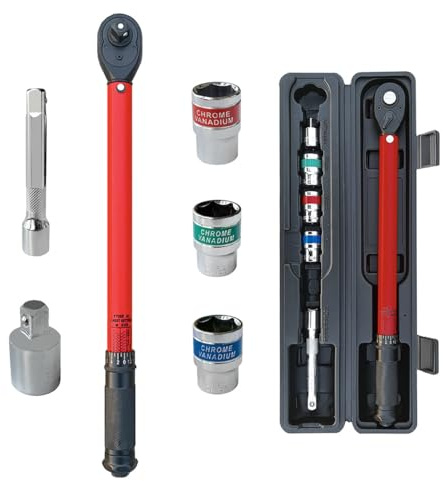 TINMAGI Drehmomentschlüssel 1/2 Zoll 20-230Nm, Set mit 125mm Verlängerungsstange, 1/2-3/8 Adapter, 3 Stecknüsse, 72 Zähne Wende Ratschenkopf für Auto Motorrad Fahrrad Reifen Ersetzen