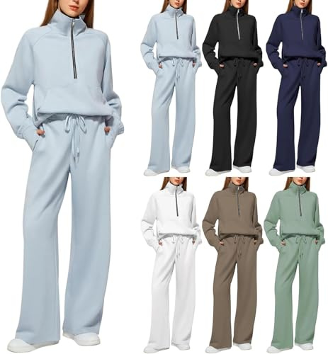 Generisch, tuta da ginnastica da donna, 2 pezzi, con cappuccio e pantaloni da jogging, invernale, morbida e accogliente, tuta da tempo libero, set da lounge, per casa, sport, autunno, primavera