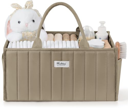 Maliton skötbordsorganizer, skötkorgsorganizer för skötstation, blöjcaddy med fack och handtag, nödvändigheter för nyfödda, babypresenter vid födseln, brun