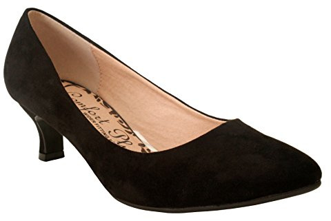 Ladies Womens Wide Fit Memory Foam Comfort Plus Patent Formal Slip On Kitten Heel Party Office Work Court Shoes - Sizes UK 3-8 (UK 5, Black Suede)