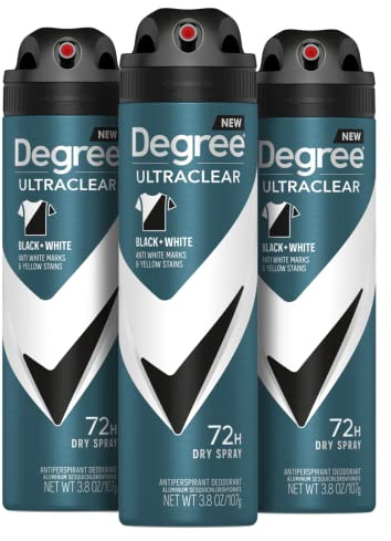 Degree Men Antiperspirant Deodorant Dry Spray Black + White Protects from Deodorant Stains Antiperspirant for Men with MotionSense Technology, 3.8 Ounce (Pack of 3)