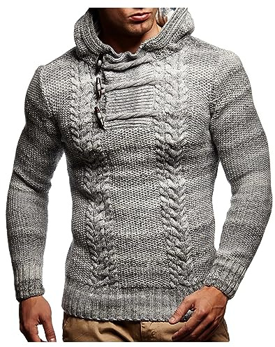 Leif Nelson Men's Pullover Knit Sweater Hooded Hoodie LN-20743 Grey XXX-Large