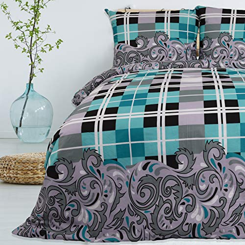 Buymax® Bettwäsche 200x200 100% Baumwolle 3-Teilig Bettbezug - Bettwäsche-Sets 200 x 200cm mit 2 mal Kissenbezüge 80x80cm, ÖKO-TEX Renforcé-Bettdeckenbezug Set mit Reißverschluss