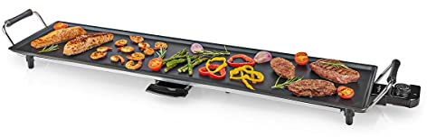 Nedis Teppanyaki-Tischgrill – Elektrische Grillplatte mit 5 Wärmeeinstellungen, Thermostat-Regler und ausziehbarer Fett-Tropfschale – Schwarz