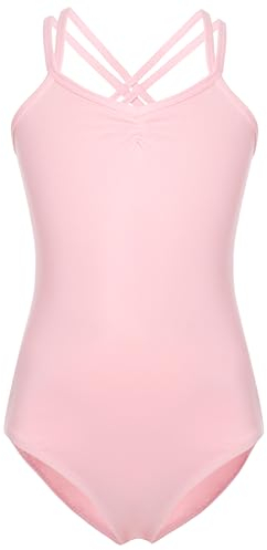 FONLAM Maillot de Ballet para Niña Leotardo Baile Danza Maillot de Gimnasia Clásico Tirantes Cruzados Actuación Fiesta Niña (4-5 Años, Rosa)