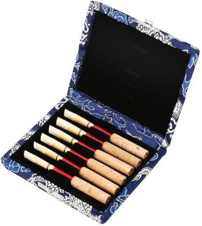 Bnineteenteam Caja de láminas de Oboe y Saxofón, Madera y Tela de Seda Azul, 10 Unidades, Clásico