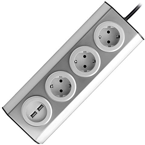 ORNO FS-4 (GS) 3-vägs med 2xUSB Bordsuttag Hörnuttag Schuko 1,5m Kabel med Platt Kontakt (3 fack + kabel + 2xUSB)