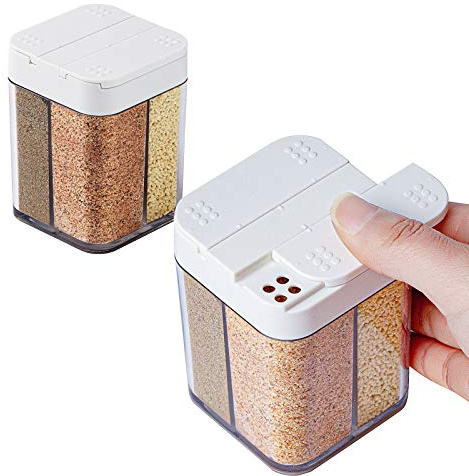4-in-1 Travel Spice Containers - 2 Packs Portable Camping Seasoning Kit with Adjustable 4 Sizes Hole Lid, Salt and Pepper Shakers Dispenser Jars