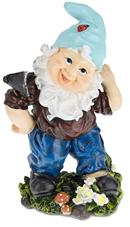 Relaxdays Gartenzwerg mit Hacke, wetterfest & frostsicher, HBT: 32 x 19 x 14 cm, Gartenfigur Wichtel, Kunststein, bunt