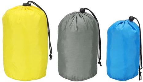 PATIKIL Stuff Sack, 3 Pack Assorted S/M/L Waterproof Outdoor Storage Sack Portable Drawstring Dust Flap Bag for Camping, Sky Blue, Gray, Yellow