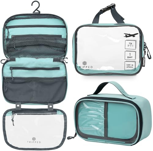 Toalettväska kit set: hängande resenecessär + 311 TSA kosmetisk vätskepåse + ultralätt tillbehörsorganiseringspåse, Dusty Teal Makeup, 3-delat toalettset