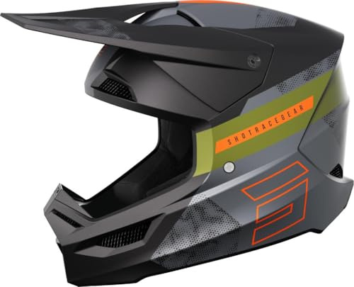 SHOT RACE GEAR Casque Motocross Furious Patrol Black Kaki Matt – Casque Moto Tout-Terrain Homologué ECE 22.06 – Ultra Léger 1300 g – Intériérieur Lavable – Fermeture Double D - Taille L