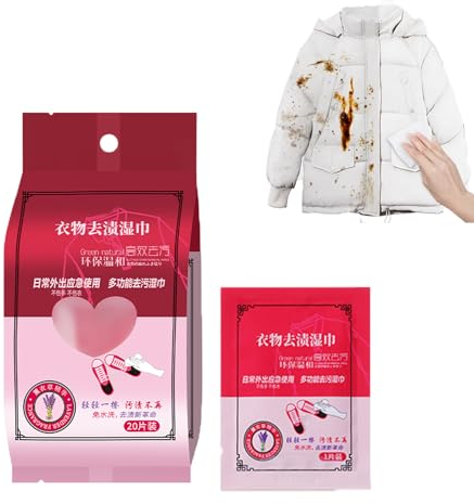Toallitas Húmedas para Eliminar Manchas de Ropa, Toallitas de Limpieza Envueltas Individualmente,Trabajos de Limpieza Instantáneos,Toallitas de Eliminación de Manchas de Chaqueta de Plumón,20 Piezas