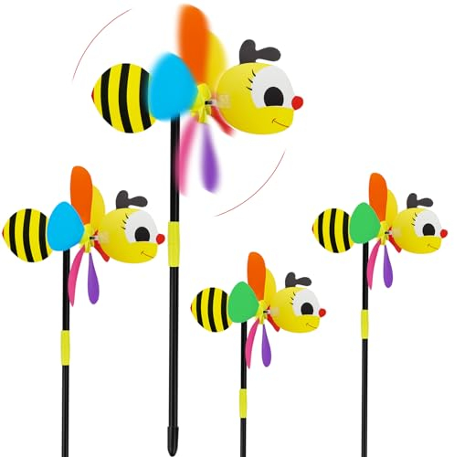 Windrad Garten, 4 Stück Windmühle Tier, Windrad Spielzeug, Windrad Kinder, 3D Windmühle, Windspiel Garten, Windrad Deko für Deko Garten Balkon Terrasse