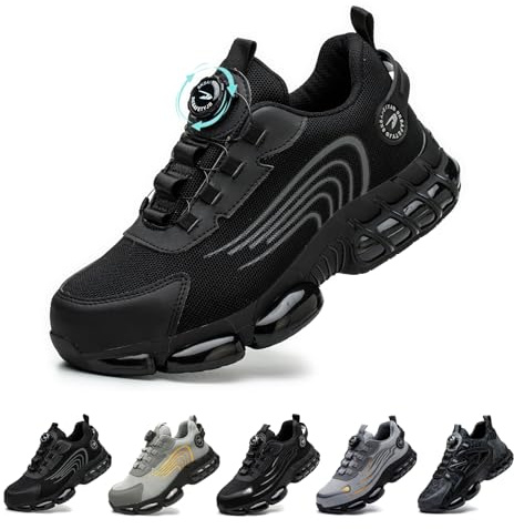 Gugifcto Chaussures de Sécurité Homme Femme Légère Basket Securite Antidérapante Mode Confortable Chaussures de Travail Respirantes Black 44 EU
