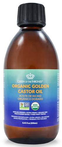 Queen of the Thrones Organic Golden Castor Oil - Expeller-Pressed Oil for Self-Care - Multipurpose Clean Beauty Product for Hair, Nail & Skin Hydration - 250 mL