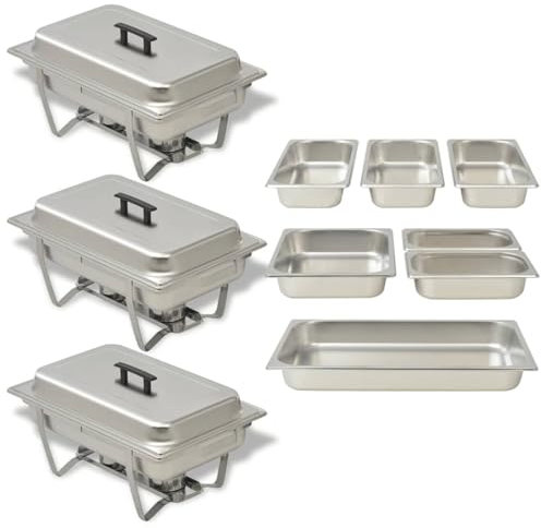 Homgoday Juego de 3 bandejas calientaplatos de acero inoxidable, muebles de interior para salón, oficina, dormitorio