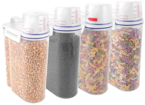 ZOFUN 4er Set 2500ml Vorratsbehälter Aufbewahrungsbox Küche, Müsli Aufbewahrung Behälter Küche, Vorratsbehälter Kunststoff von Reis, Müsli, Nudeln, Mehl, Waschpulver, Katzen und Hundefutter