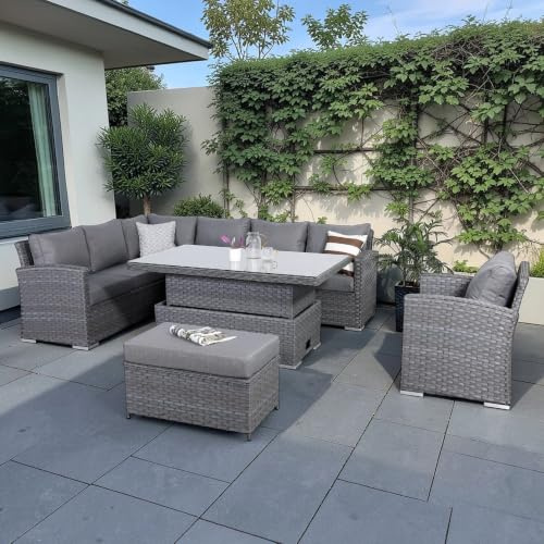 Rattan park Victoria Range High Back Modular 9 Seater Corner Sofa with Rising Table in Large Grey Weave