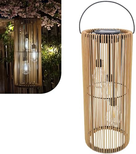Lanterna Solare da Esterno Effetto Rattan – Singola Lampada LED da Giardino Impermeabile – Luce Solare Decorativa da Appendere o da Tavolo per Balcone, Terrazza, Patio