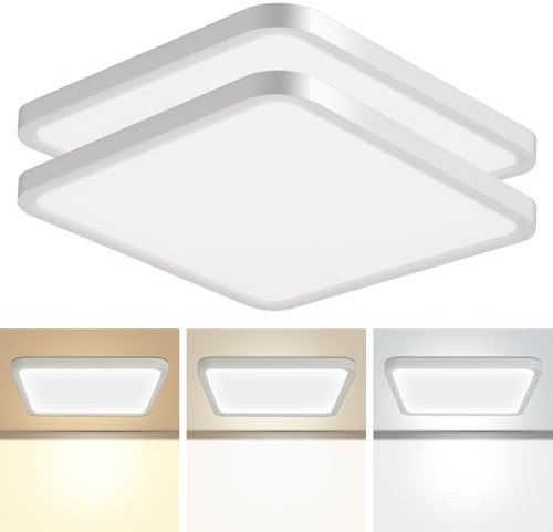 GongYe 2 Pack 16 Inch Square Flush Mount LED Ceiling Light Fixture, 40W Surface Mounted Flat Panel Light Fixture Ultra Slim for Kitchen Bedroom Hallway, 3 Color Selectable 3000k/4000k/6500k