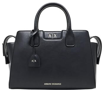 Armani Exchange Women's Amelie, Gold Details, Logo Charm Tote Bag M, Nero