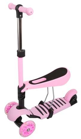 Trottinette avec Siège 3 en 1, 3 Roues Plateau Antidérapant LED, Réglable en Hauteur, Trottinette Enfant pour Les Enfants de 18 Mois à 8 Ans (Rose, 3 en 1)