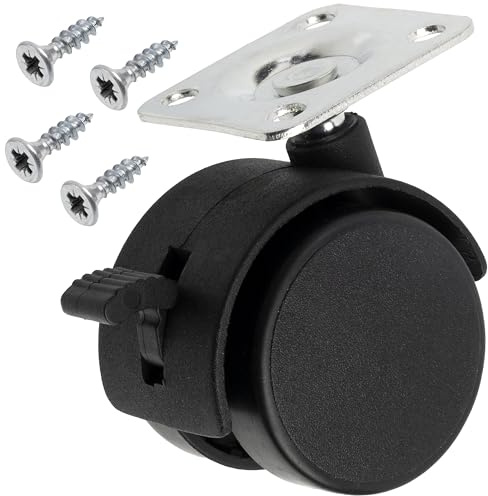 AERZETIX - Lot de 12 Roues roulettes de meubles à double galet Ø40 rotatives à 360° avec frein + 50 vis à bois Ø4x16 mm et plaque de fixation 38x38 mm | capacité de charge 25 kg