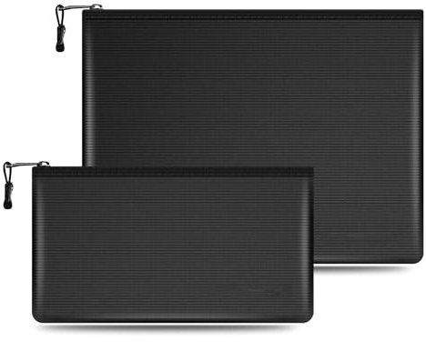 GREATRICH 2 Piezas Bolsa Ignifuga Dinero, 34x24 cm e 28x17 cm y Porta Documentos y Faraday Bag, Resistente al Fuego y al Agua, Protección Superior para Efectivo, Pasaportes, Llaves y Objetos de Valor