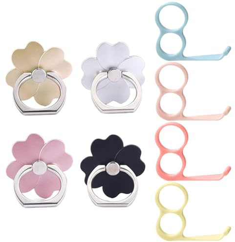 DUINIU 4 Soportes De Anillo para Teléfono Móvil Y 4 Hebillas De Anillo, Soporte Giratorio De 360 Grados, Hebilla De Dedo Universal, Marco De Transporte para Accesorios De Teléfono Móvil.