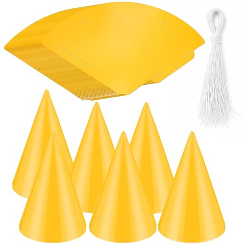 Tmzczz 36 PCS Party Cone Hats DIY Birthday Paper Cone Hats for Kids and Adults Birthday, Baby Shower, Bridal Shower (Yellow)