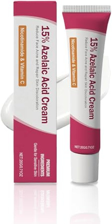 Crema de ácido azelaico 15% – Pack de 2 Cremas Faciales de Ácido Azelaico 20g, Anti-Acné y Enrojecimiento, Contra la Rosácea y Manchas de Pigmento, Afina Poros y Proporciona Hidratación, Para Piel
