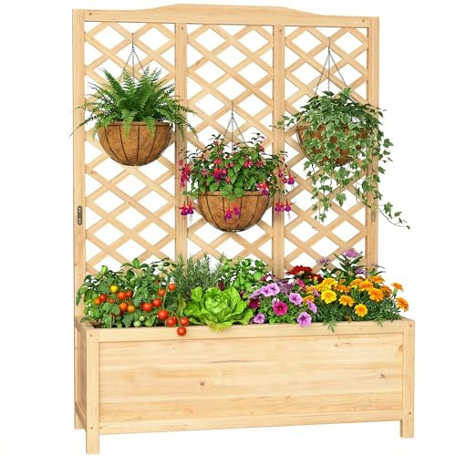 SUNYRISY Holz Hochbeet mit Rankgitter, Blumenkasten mit Rankhilfe, Garten Pflanzkübel mit Spalier, Sichtschutz Garten Pflanzkasten Pflanzkübel für Anbau Kletterpflanzen, 112 x 40 x 150 cm