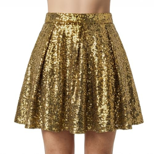 AYBUY Sequin Skirt for Women, Sparkly Glitter Shiny Mini Skirt, A line Glitter-Skirts for Rave Party Carnival Halloween