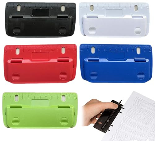 FAINCA 5 Stück Mini Taschenlocher zum Einheften Tragbarer Locher Klein mit 12 cm Skala Flacher Mini-Taschenlocher Schule Büro Zuhause Locher für Ordner Papier Fotos Karton (13x6,7x0,6cm)