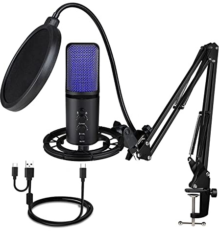 Kompatibel med gamingmikrofoner USB-kondensatormikrofon for spelpodcast-streaming med bomarm Shock Mount Pop-filter